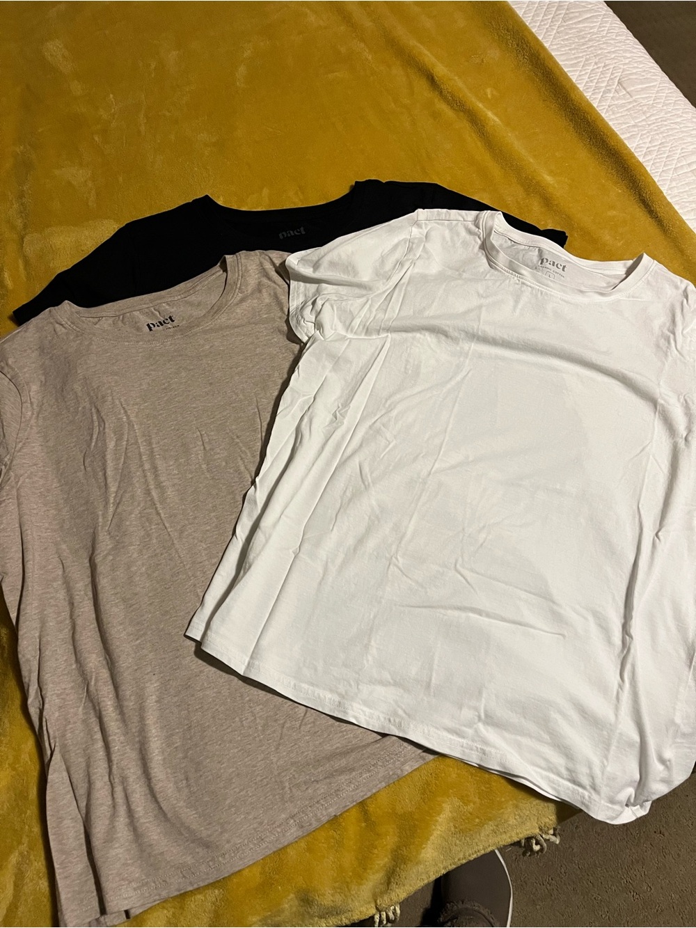 Pact organic cotton women's t-shirts (black, white, heathered tan)